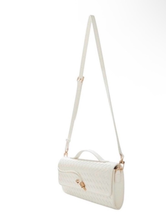 East West Handbags - Woven White Leather Crossbody Bag with Top Handle
